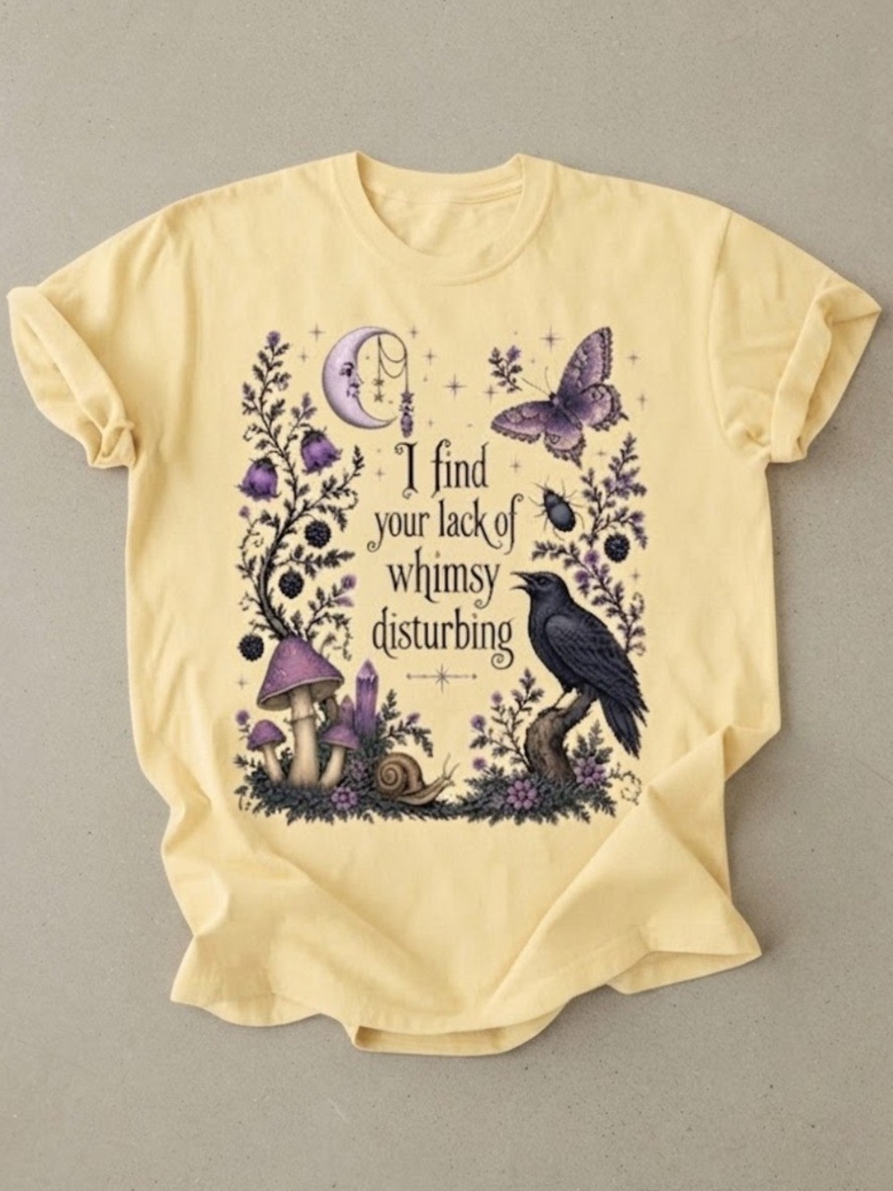 Celestial Moth Halloween Crow Mushroom Yellow Gildan T-Shirt